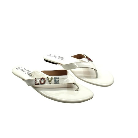 

Wild Pair Womens White Embellished Rhinestone Fantasia Round Toe Slip on Thong Sandals Shoe (Size 7.5 US)