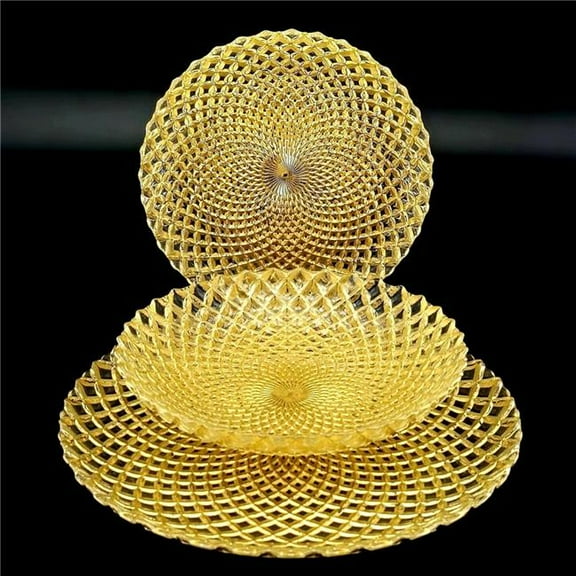 Red Pomegranate Collection R1258-1 Pavo Gilded Glass Dinnerware Set, Gold - Set of 18