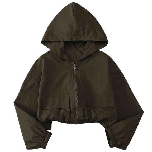 Alkepwun Kids Sun Protection Shirt Solid-Color Lightweight Full-Zip Hooded Cargo-Style Jacket Casual Relaxed Versatile Long-Sleeve Outdoor Cycling Jacket