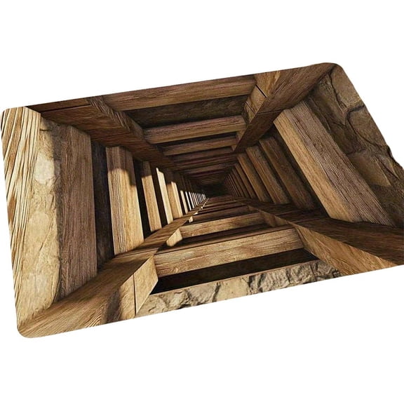 Optical Illusion Door Mat,Wooden Floor Bottomless Hole Area Rug 3D Trap Optical Visual Illusion Rugs Playroom Floor Carpet Mat Non-Slip for Indoor Outdoor Bathroom Bedroom Kitchen Entrance Front Door
