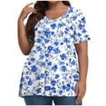 thumbnail image 1 of Pisexur Hauts pour Femmes, Hauts d'Été pour Femmes, Hauts Grande Taille pour Femmes, Hauts pour Dames Mode Été Sexy Imprimé Manches Courtes Col Rond Multicolore, 5TG, 1 of 7