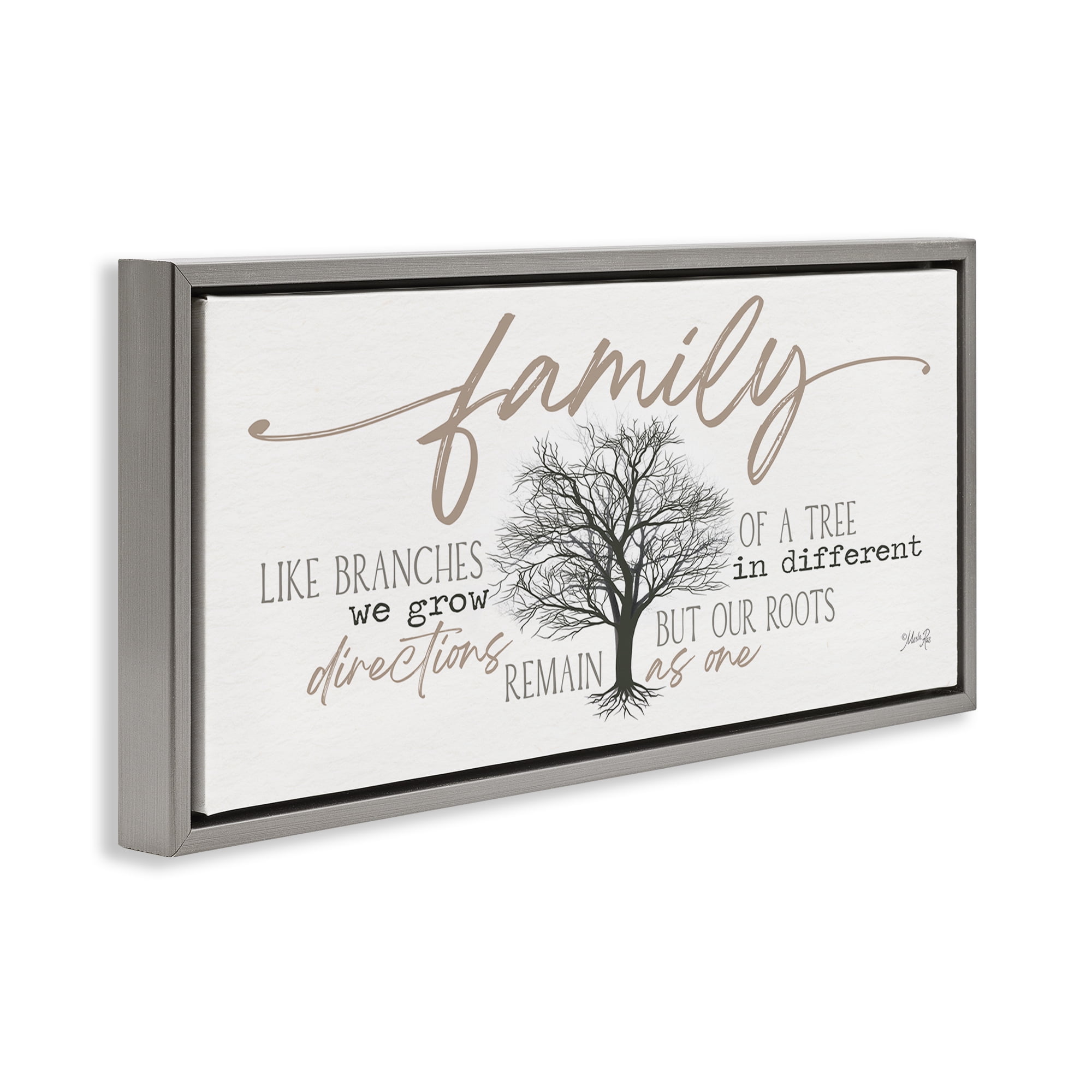 Stupell Industries Family Like a Tree Sentiment Text & Numbers Painting Gray Floater Framed Canvas Art Print Wall Art, 25 x 11