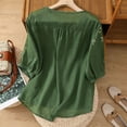 thumbnail image 5 of JGGSPWM Women Summer Retro Embroidered 3/4 Sleeve Linen Gauze Peasant Tops Dressy Casual Beach Boho Cute Blouses Shirts Green 3XL, 5 of 9