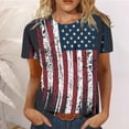 thumbnail image 1 of T-Shirts d'Été pour Femmes Grande Taille en Liquidation, T-Shirts d'Été Décontractés à Col Rond à Manches Courtes, Imprimé Drapeau, Coupe Ajustée, Hauts Basiques, Tees, Blouses, T-Shirt à Col en V pour Femmes en Liquidation, 1 of 6
