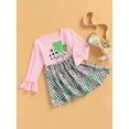 thumbnail image 3 of TSEXIEFOOFU Kids Girl Dress, Long Sleeve Crew Neck Four-leaf Clover Printed Dress for Casual Daily, 3 of 8