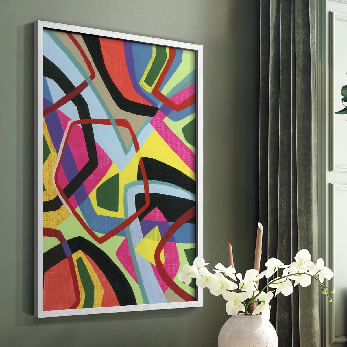 Bold Shape Shift II Framed Print in White Solid Wood Framed Print No Nail Hanging