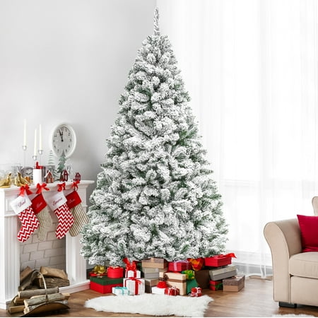 Xmas Decor Best Choice Products 6ft Premium Snow Flocked Hinged Artificial Christmas Pine Tree Festive Holiday Decor w/ Sturdy Metal Stand - Green ()