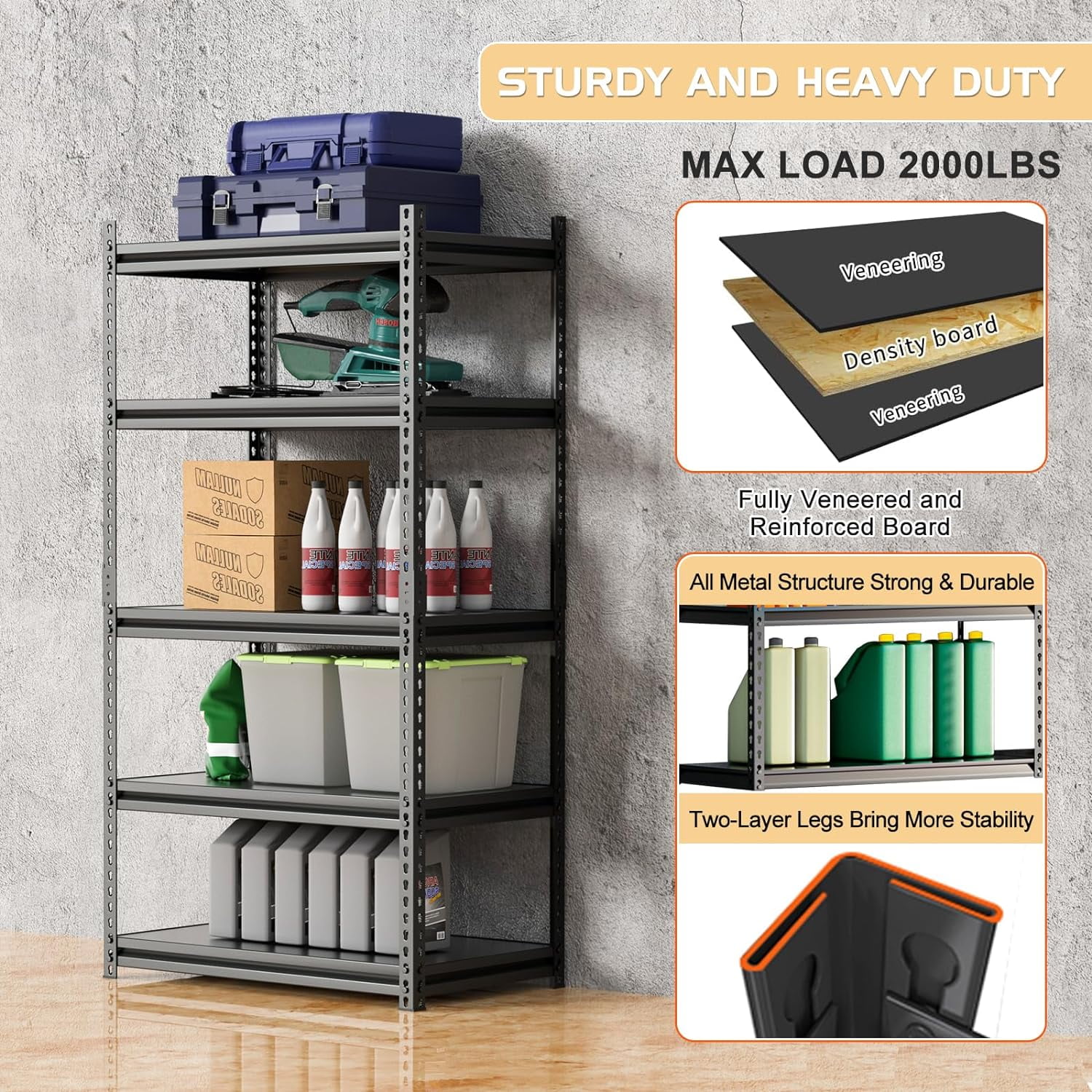 Lilypelle Adjustable Shelving Unit, 72"H Heavy Duty Shelving Utility Rack for Office Kitchen Pantry Closet Garage Basement ，1100 lbs Capacity, 2 Packs