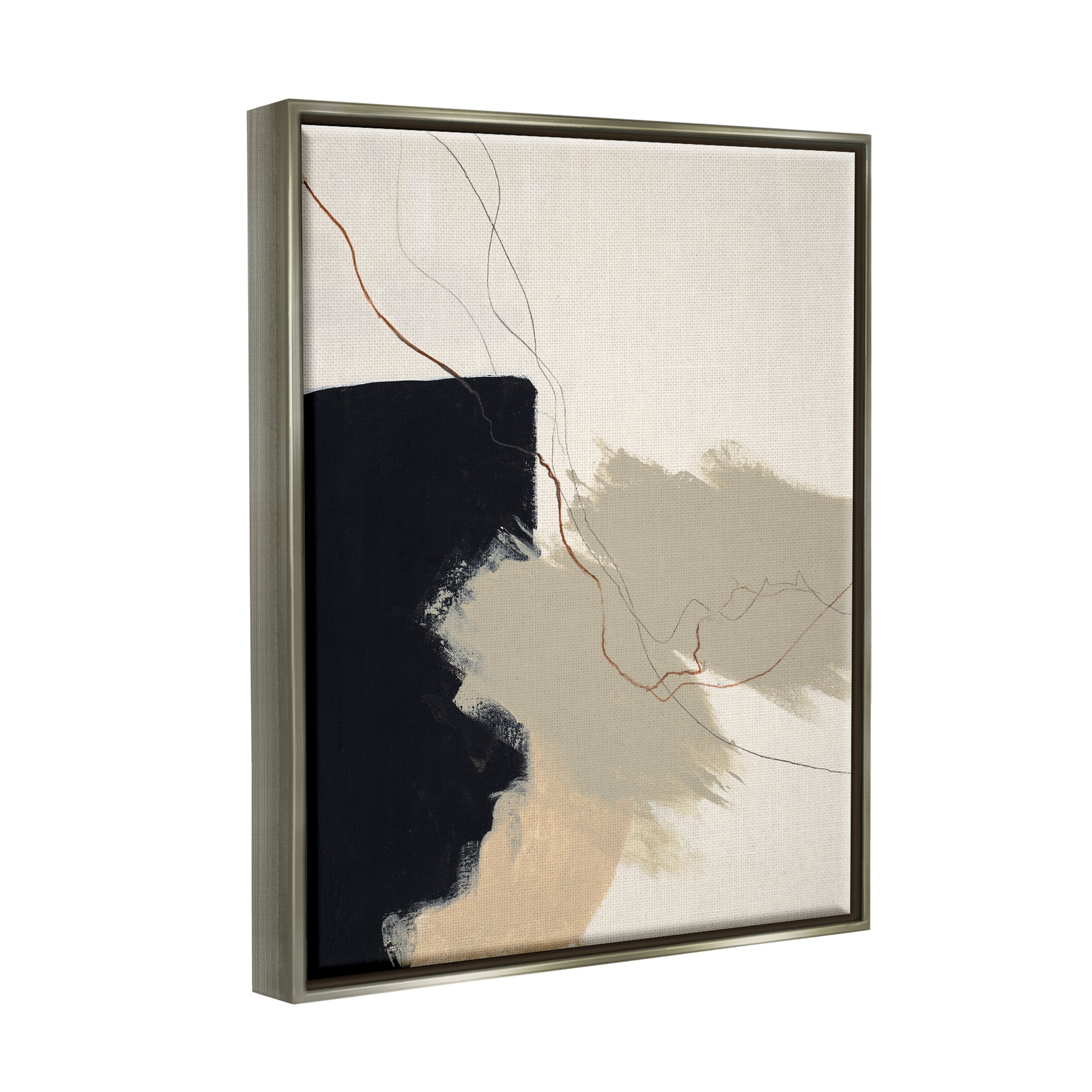 Stupell Industries Soft Paint Strokes with Line Abstract Painting Gray Floater Framed Canvas Art Print Wall Art, 17 x 21