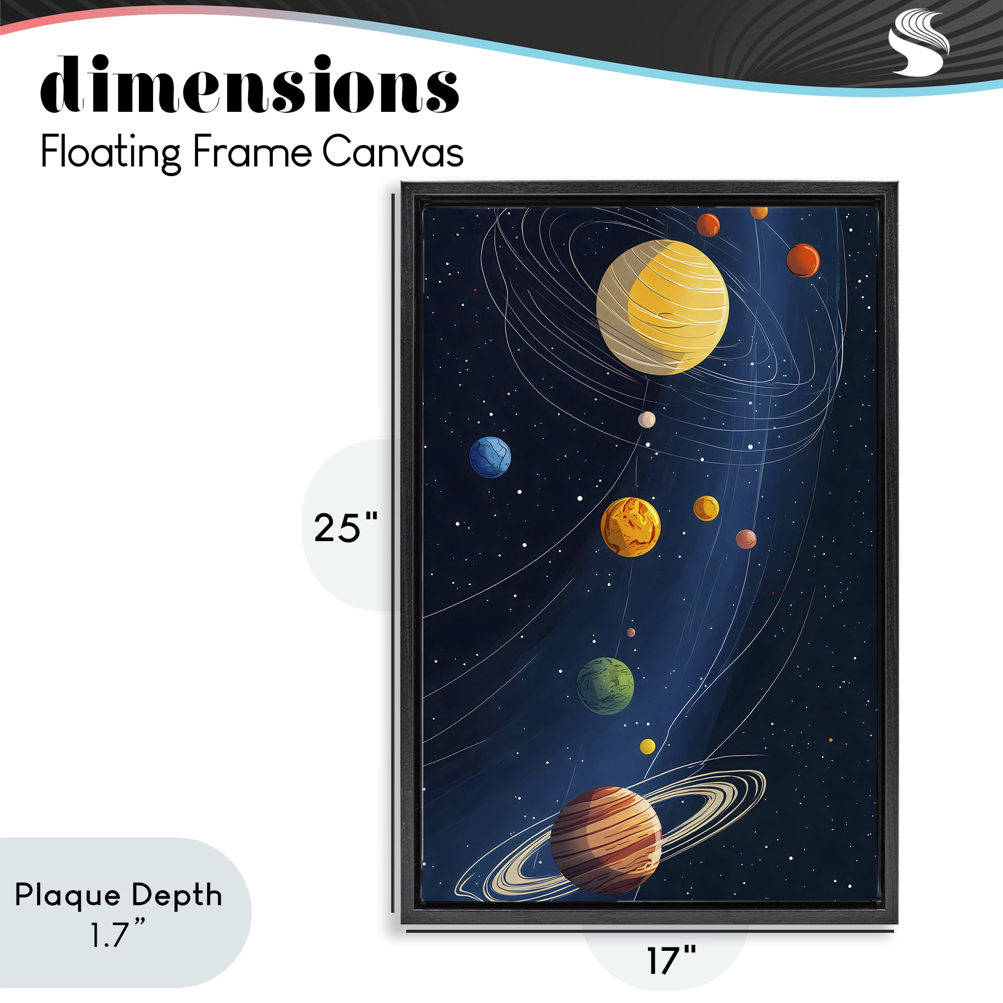 Stupell Industries Planets Aligned in Celestial Orbit Black Framed Floater Canvas Wall Art, design by Creative Studio