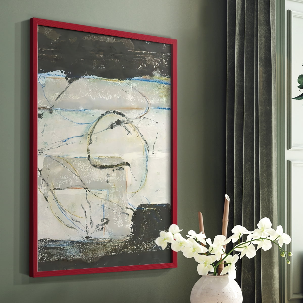 Continuing Energy I Framed Print in Red Solid Wood Framed Print No Nail Hanging