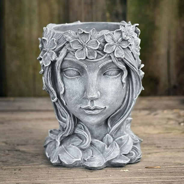 Maceta de resina florero escultura facial elegante maceta decorativa de Cactus pintura macetas suculentas para interior al - Gris