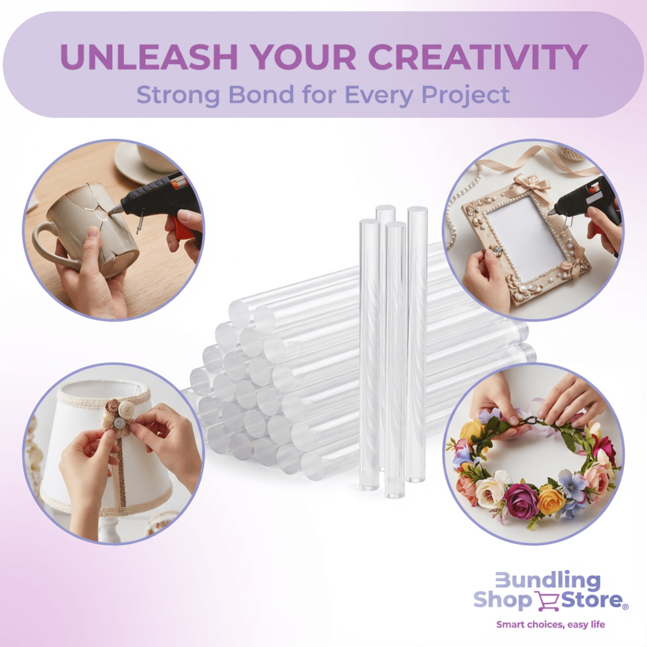 Hot Glue Sticks Full Size- 50 Pack Strong Bond, Smooth Melt Adhesive Rods for DIY Crafts, Repairs, Home Décor & Art Projects