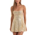 thumbnail image 3 of Women Sparkle Sequin Mini Dress Spaghetti Strap Backless Glitter Dress Low Cut Slim Fit Bodycon Dress Disco Party Clubwear, 3 of 8