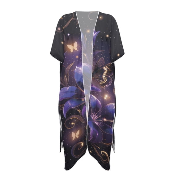 HELLHERO Mystical Glowing Floral Butterfly Kimono - Lightweight Breathable Beach Cover Up | Elegant Loose Fit for Tropical Vacation, Poolside & Beach Trips
