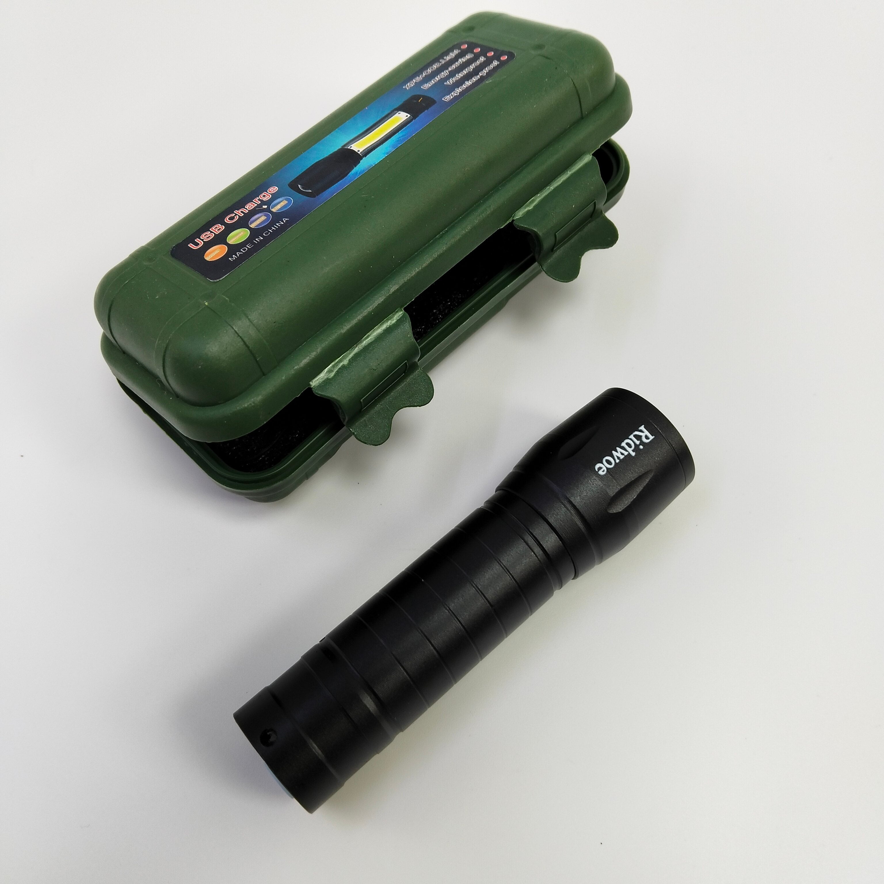 Ridwoe Flashlights Rechargeable LED Flashlight with Green Storage Case, Black, Compact Design
