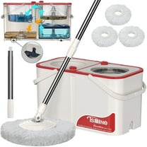 Tsmine Mop and Bucket Set, 61-Inch Extendable Handle, 4-Chamber Water Separation ,3 Mop Heads