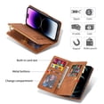 thumbnail image 3 of ELEHOLD Case for iPhone 16,  Large Space PU Leather Wallet Case with Zipper Pocket & Kickstand & Wrist Strap,Brown[Color], 3 of 6