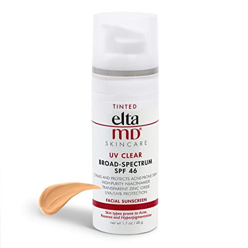 EltaMD UV Clear Tinted Face Sunscreen Broad-Spectrum SPF 46 for Sensitive or Acne-Prone Skin, Oil-Free, Mineral-Based Zinc Oxide Formula,Sheer, Lightweight, 1.7 oz