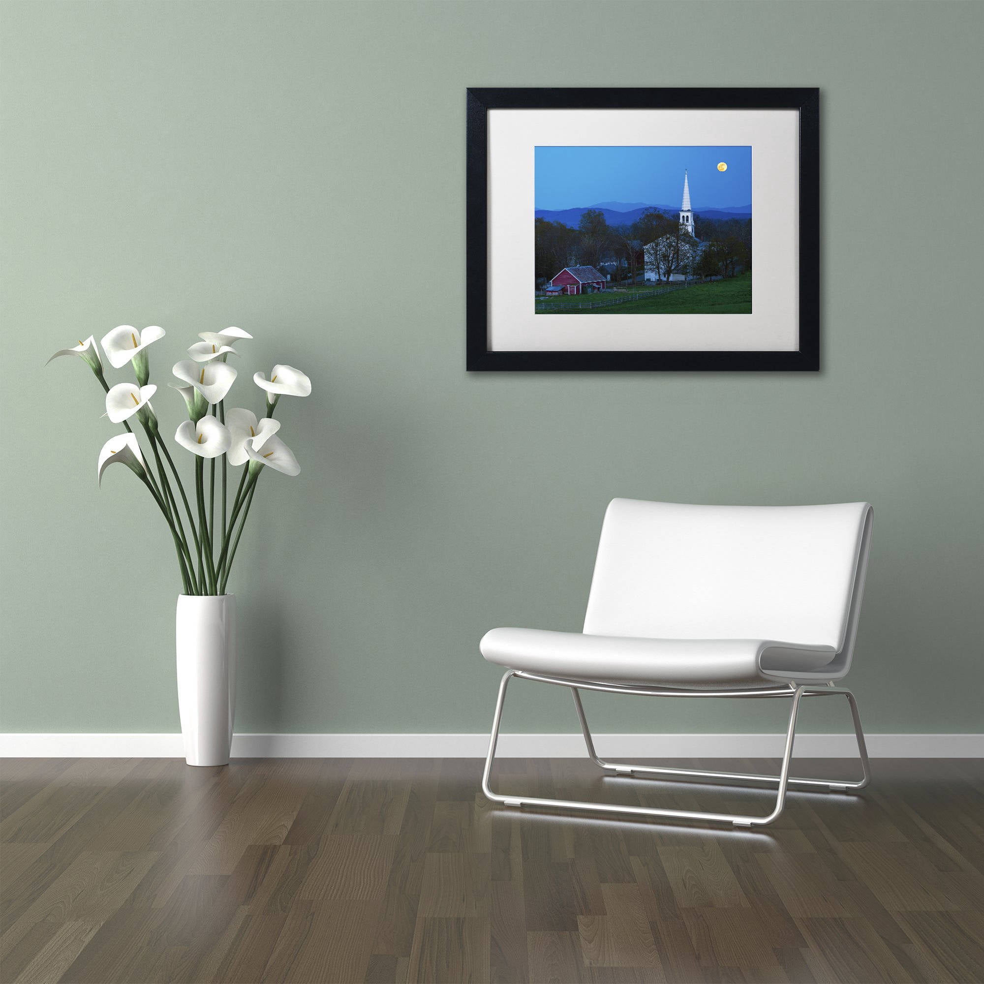Trademark Fine Art "Moonrise at Peacham" Canvas Art by Michael Blanchette Photography White Matte, Black Frame