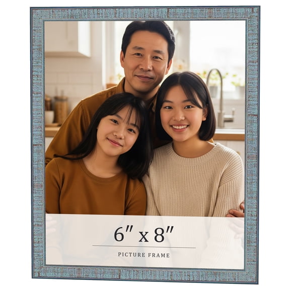 6x8 Frame Blue Scuffed Farm Board Solid Wood Picture Frame Width 0.75 Inches | Interior Depth 0.5