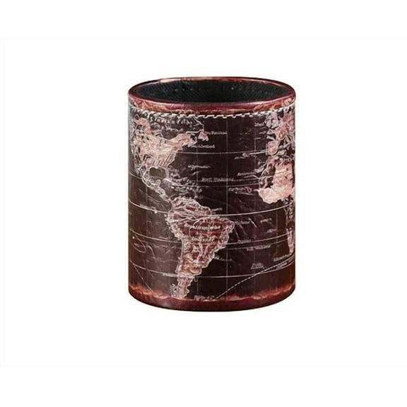World Map Pu Leather Pen Holder – Desk Organizer For Office/Home