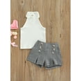 thumbnail image 4 of Liacowi 2Pcs Girls Summer Outfits Clothes Set, Halterneck Sleeveless Tank Tops + Plaid Button High Waist Shorts, 4 of 9