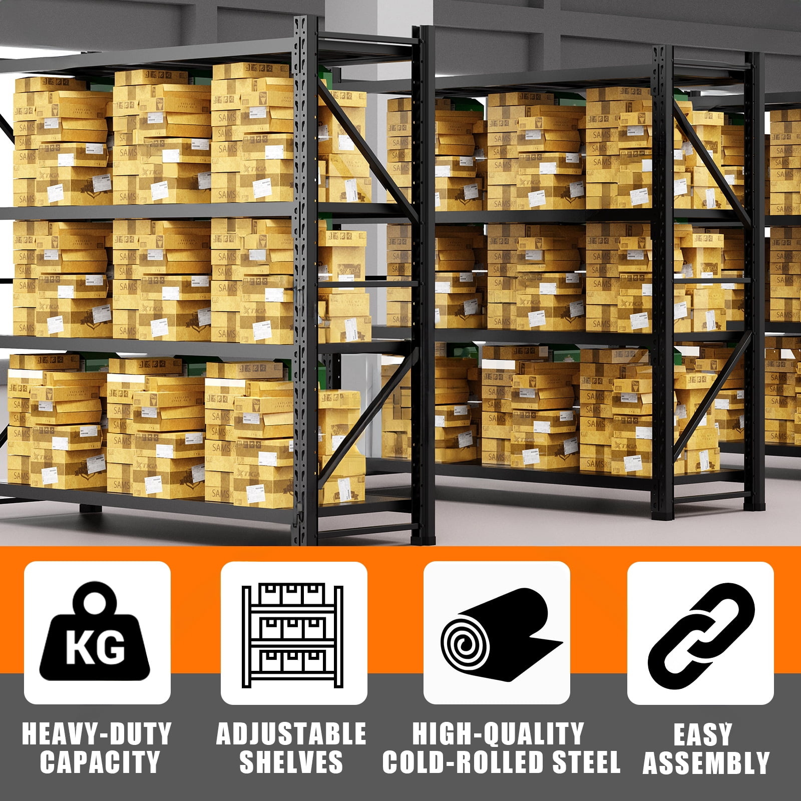 DMZVHBOL 4-Tier Metal Adult Storage Shelves - 78.74"W x 23.5"D x 78.74"H, Holds up to 3000 lb, 660 lb Per Shelf, Blue
