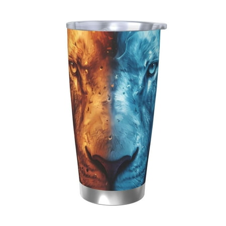 

Tideii Red And Blue Fire Lion for 20OZ Car Cup Stainless Steel Cold and Hot Cup with Lid Suitable for Outdoor and Home Unisex-Without Straw
