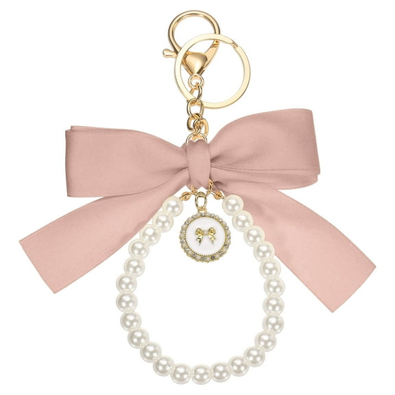 Ribbon Bow Keychain, Cute Pearl Wristlet Keychain, Bag Accessories Bow Charm, Pink