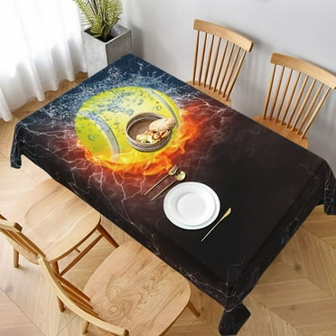Table Cloth Rectangle Table, Tennis Ball On Fire And Water Tablecloth 60 x 90 Inch, Wrinkle Resistant Decorative Fabric Table Cover for Dining Party Indoor Outdoor