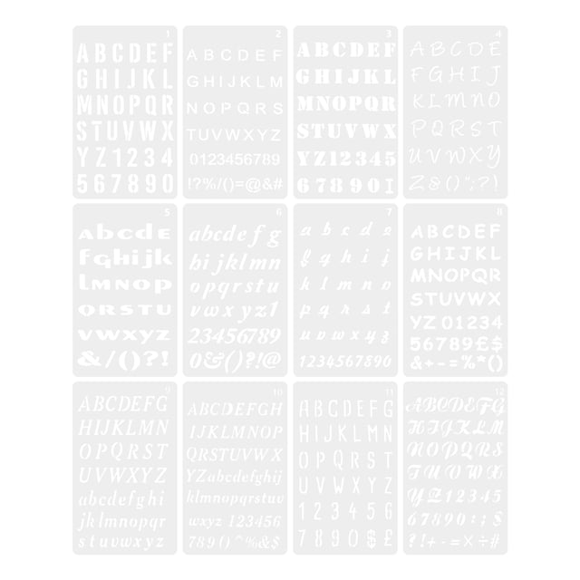 12 Sheets Stencils for Painting on Wood Reusable Craft Stencils Letters Plastic Letters Stencils