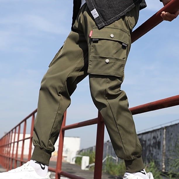 Pantalones largos para hombre, informales, lisos, con bolsillo, cintura elástica, para exteriores, con cordón ajustable, para trabajo