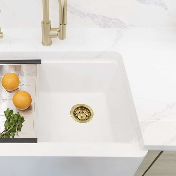 Stylish 3.5" Brushed Gold Stainless Steel Kitchen Sink Strainer with Removable Basket ST-08
