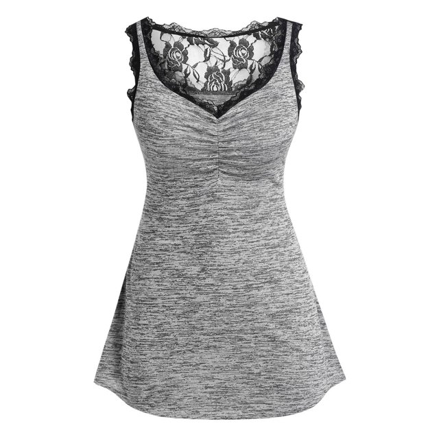 Tank Top de Espacio Teñido con Encaje de Talla Grande Rosegal Camisetas sin mangas de talla grande