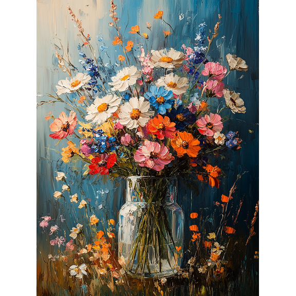 Colorful Wildflower Bouquet Oil Painting Canvas Print Wall Art， Suitable for Living Room， Bedroom， Office， Dining Room， and Hallway Decoration.