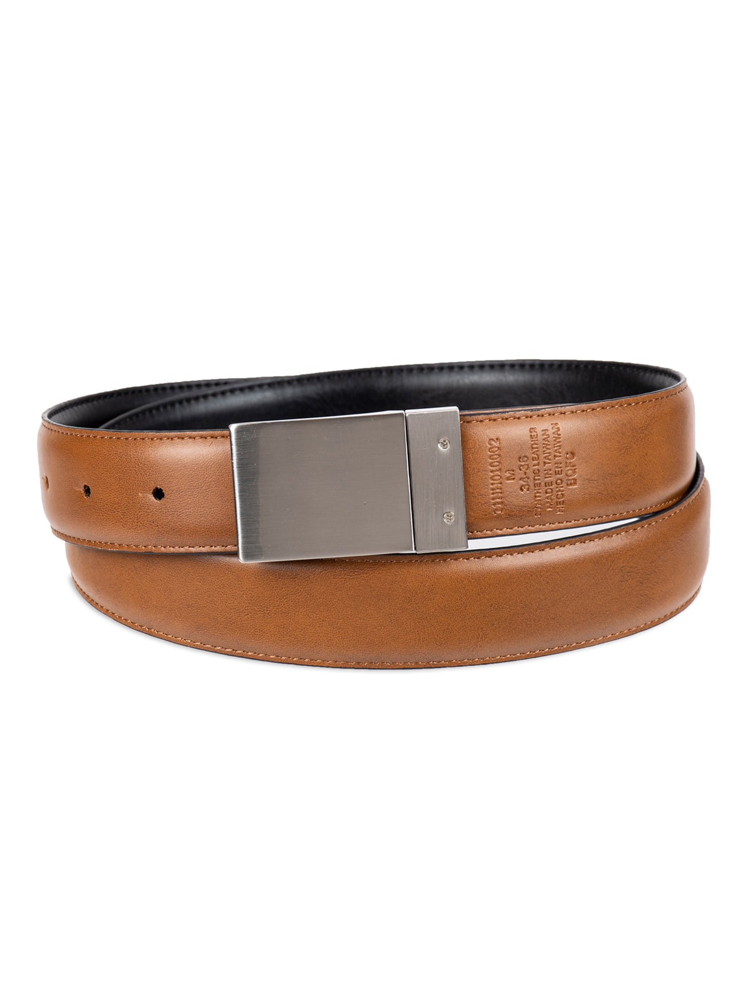 Haggar Men's Stretch Reversible Two-in-One Plaque Buckle Dress Belt