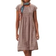 thumbnail image 1 of B91xZ Robe Grande Taille pour Femmes Robe Tunique à Manches Courtes Robes d'Été Décontractées Robe Courte Ample, Marron m, 1 of 5