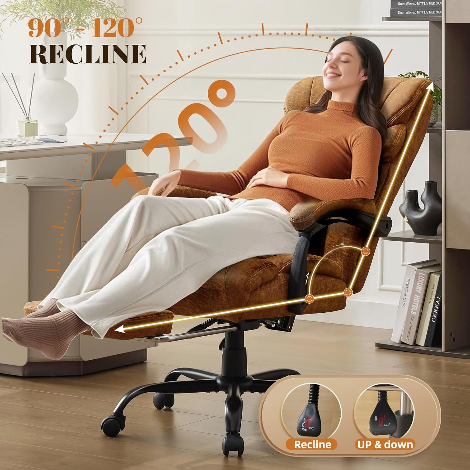 Ergonomic Executive Office Chair with High Back Support, Padded Armrests, Retractable Footrest, Wide Seat, and Heavy-Duty Swivel Base – Comfortable Computer Desk Chair for Home Office