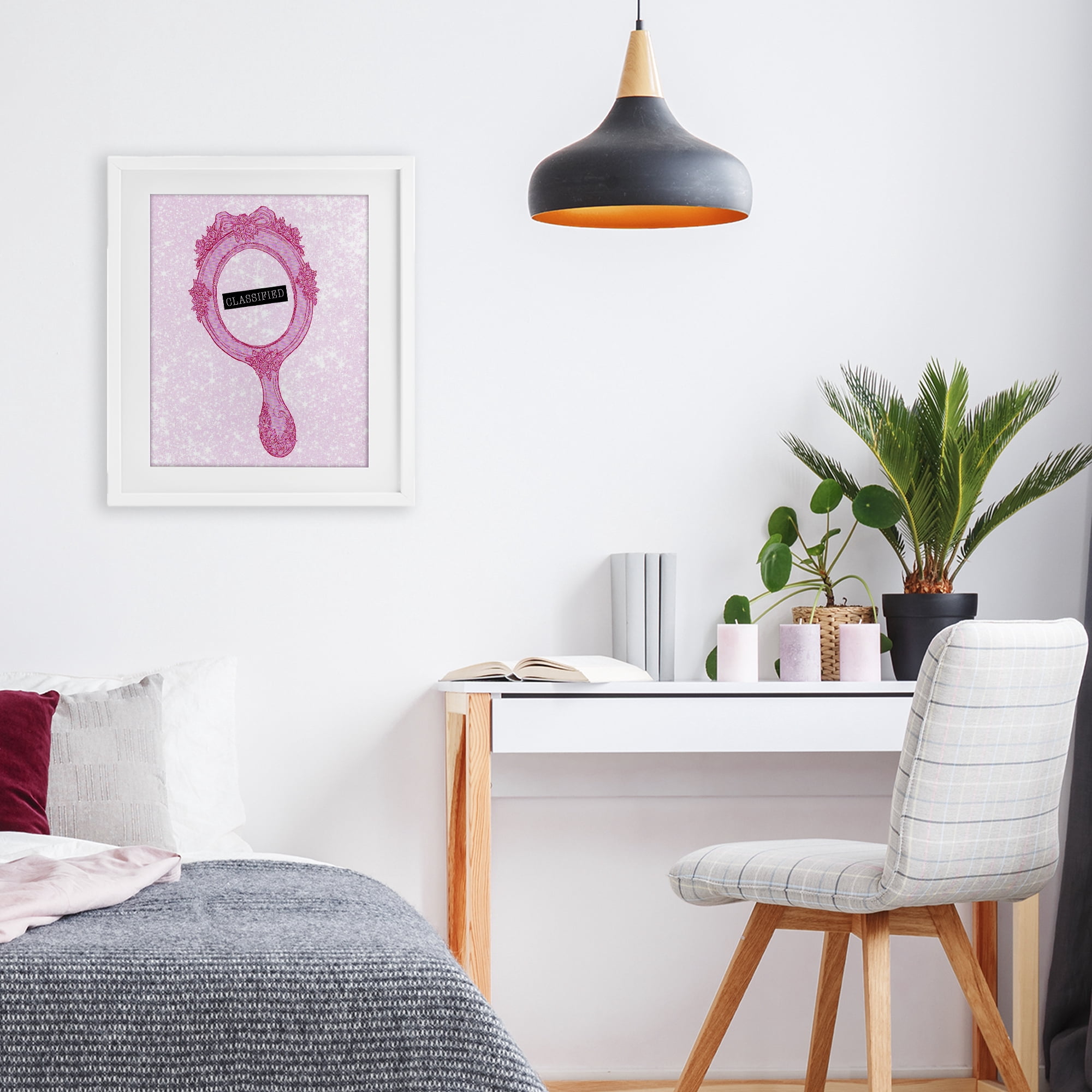 Stupell Industries Classified Ornate Pink Mirror White Framed Print Under Glass, design by Ziwei Li