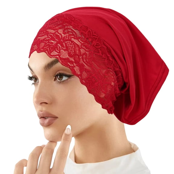 ZQUUVOU Malaysia Hijab Cap for Women Lce Trim Breathable Muslim Solid Color Tube Cap Headband for Daily Wear Burgundy