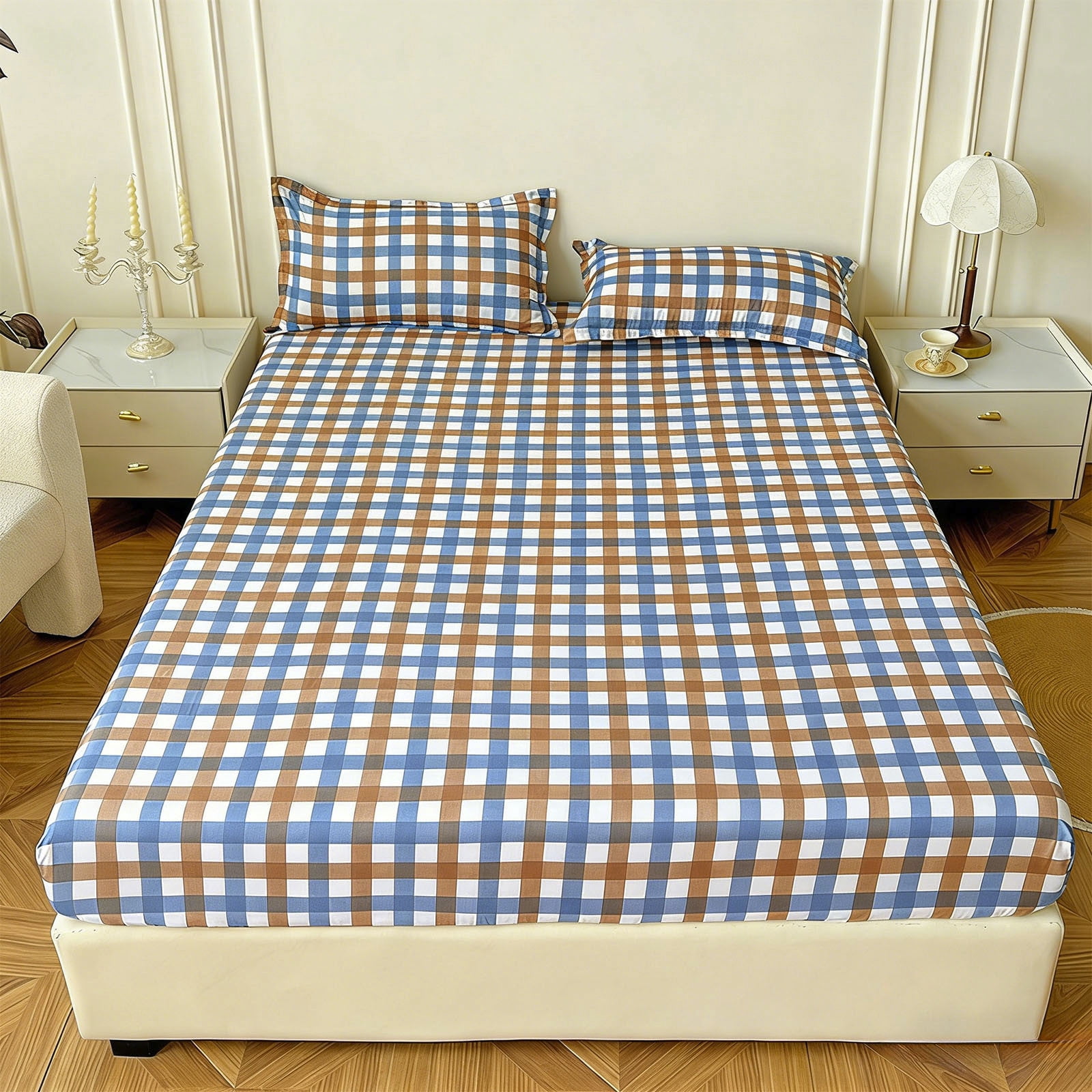 Ikohbadg Double Bed Fitted Sheet Non-Slip Mattress Protector Soft Fiber Sleeping Cover for Children and Pets, Stain & Wrinkle Resistant, Easy Care, Ultimate Sleep Support