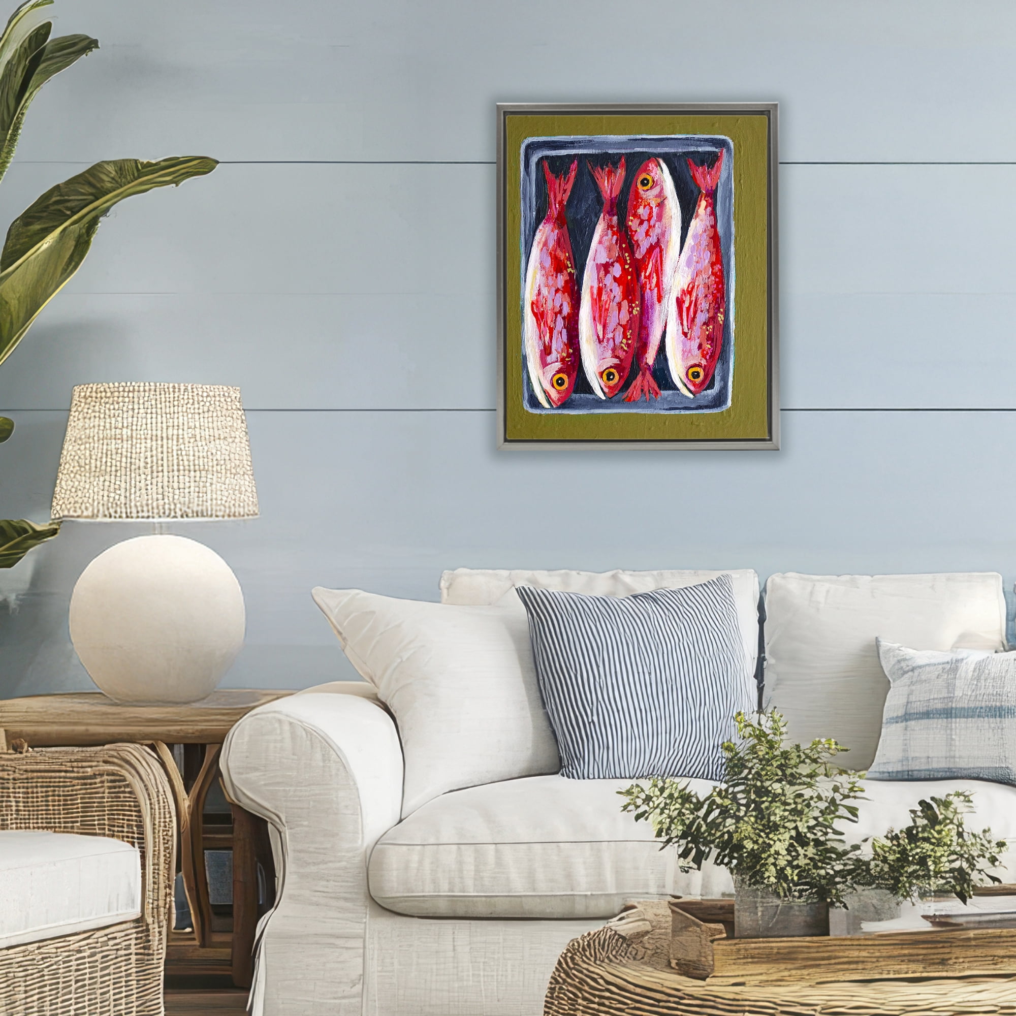 Stupell Industries Red Fish on a Platter Gray Framed Floater Canvas Wall Art, design by Rachel Nerney