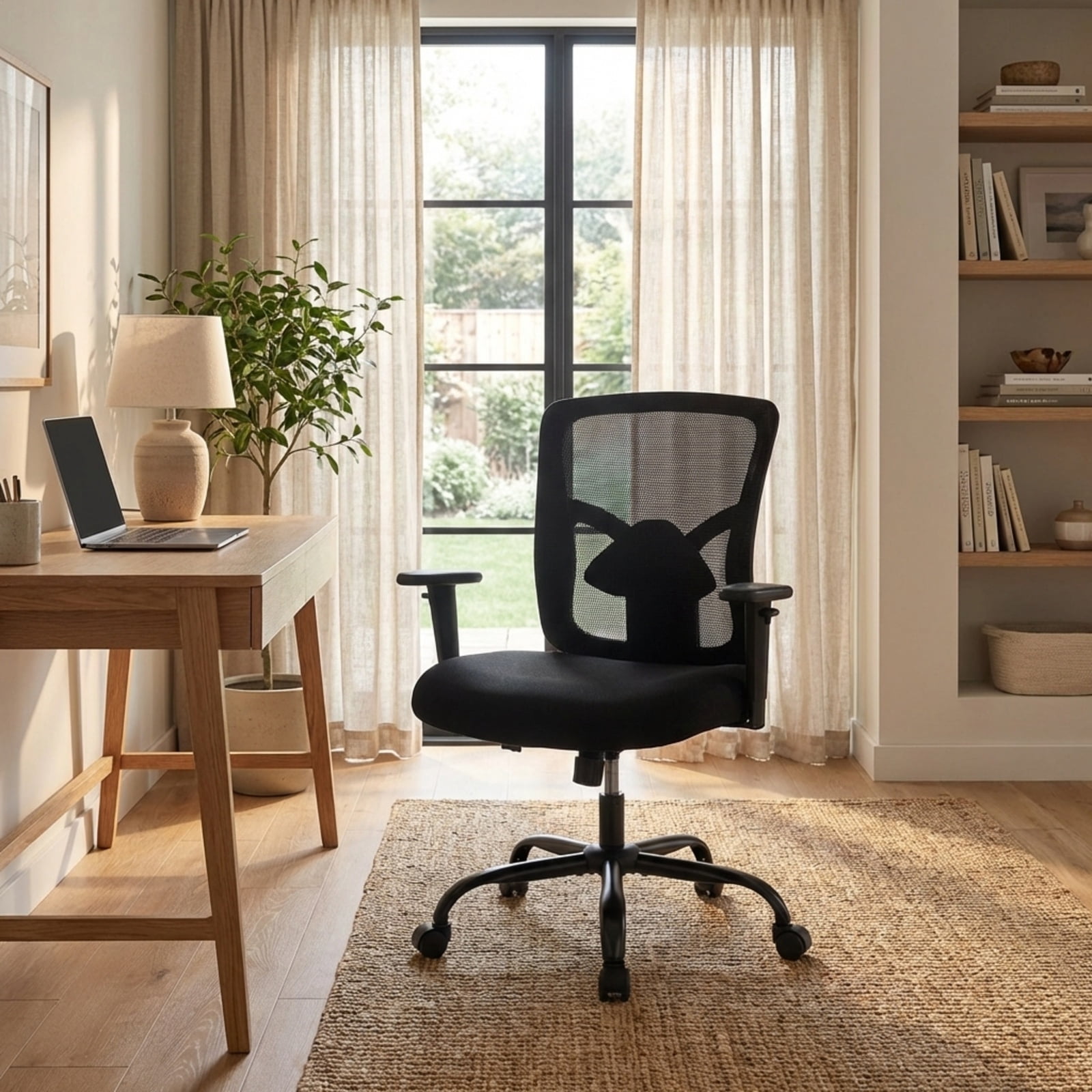 Furnibear Big and Tall Mesh Office Chair 400 lbs High Back Ergonomic Task Chair with Adjustable Lumbar Support, Computer Chair for Home Office, Black