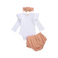 thumbnail image 3 of Honganda Ensemble 3 Pcs pour Fille, Barboteuse avec Short à Volants et Bandeau, 3 of 8
