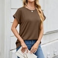 thumbnail image 4 of Dgankt Women's Tops Women's Spring And Summer Solid Color Short Sleeved Round Neck Loose T-shirt Top, 4 of 8