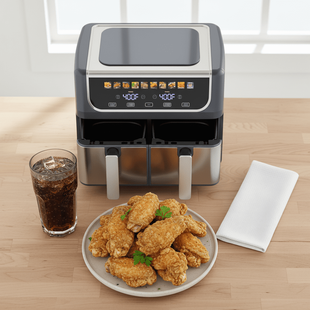 Haysky 9.5QT Dual Basket Air Fryer, 10-in1 Digital Touchcreen 2 Independent 4.75Qt Basket, Non-Stick, Gray