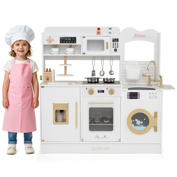 Gymax Cuisine de Jeu pour Enfants avec Cuisinières Lumière Son Robinet Four à Micro-Ondes Machine à Café Blanc