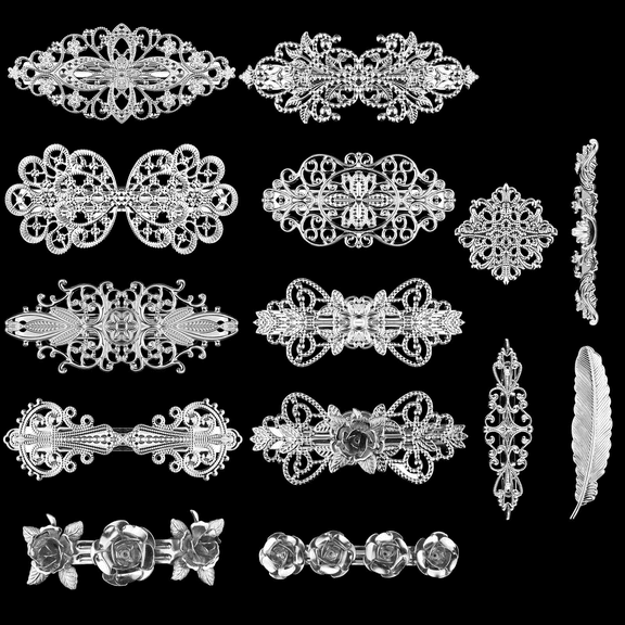 14 Piece Retro Vintage Silver French Barrette Set,Decorative Metal Hair Clips & Spring Hairpins for Women,Stylish Hair Jewelry Accessories