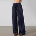 thumbnail image 4 of CLOISE Women's Wide Leg Pants Baggy Drawstring Mid Waist Long Pants Elastic Waist Striped Beach Outfits Navy S, 4 of 8